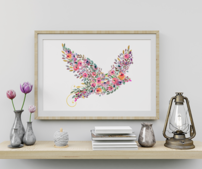 Bird Flowers with Gold Ornaments Wall Art/Room Decor