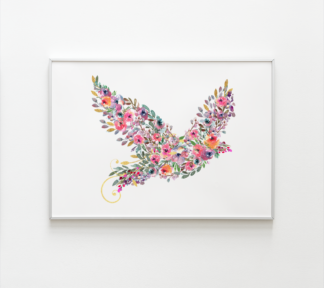Bird Flowers with Gold Ornaments Wall Art/Room Decor