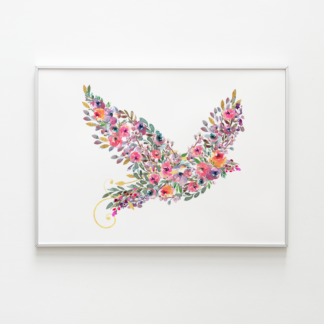 Bird Flowers with Gold Ornaments Wall Art/Room Decor