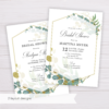 Bridal Shower Invitation Template with Gold & Green Watercolor Eucalyptus Leaves