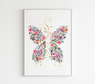 Butterfly Flowers with Gold Ornaments Wall Art/Room Decor