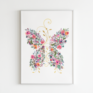 Butterfly Flowers with Gold Ornaments Wall Art/Room Decor