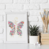 Butterfly Flowers with Gold Ornaments Wall Art/Room Decor