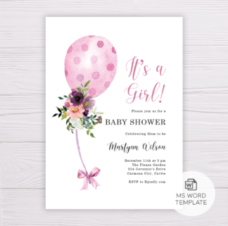 Pink Balloon Baby Shower Invitation Template