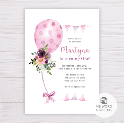 Pink Balloon Birthday Invitation Template