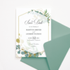 Save the Date Template with Gold & Green Watercolor Eucalyptus Leaves