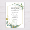 Wedding Invitation Template - Gold and Green Watercolor Eucalyptus Leaves