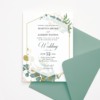 Wedding Invitation Template - Gold and Green Watercolor Eucalyptus Leaves