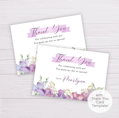 Thank You Card Template with Honeywort Flowers Design