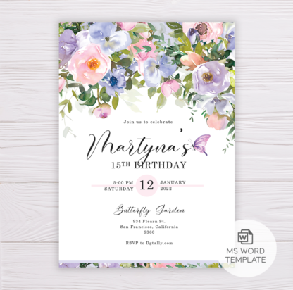 Pastel Flowers Floral Birthday Invitation Template