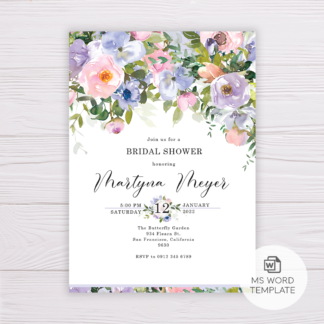 Pastel Flowers Floral Bridal Shower Invitation Template