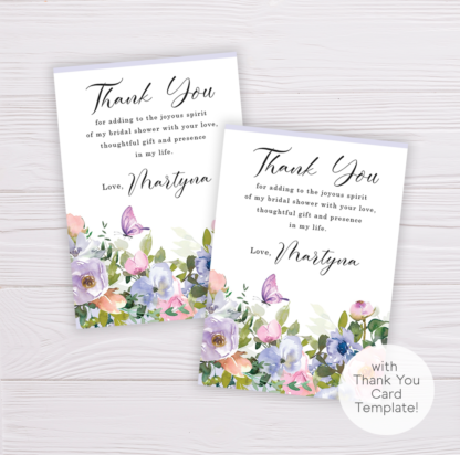 Pastel Flowers Floral Bridal Shower Thank You Card Template