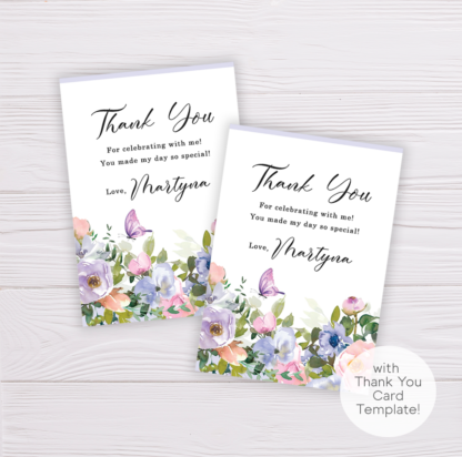 Pastel Flowers Floral Birthday Thank You Card Template