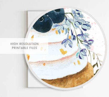 Blueberry Cupcake with Flowers Wall Art