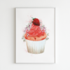 Strawberry Cupcake with Flowers Wall Art