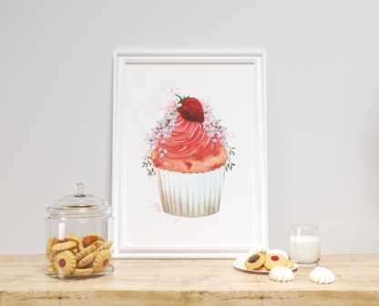 Strawberry Cupcake with Flowers Wall Art