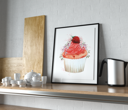 Strawberry Cupcake with Flowers Wall Art