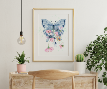 Blue Butterfly with Flowers Graphic