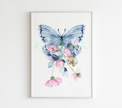Blue Butterfly with Flowers Graphic