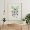Green Butterfly with Flowers Graphic