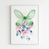Green Butterfly with Flowers Graphic