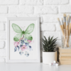 Green Butterfly with Flowers Graphic