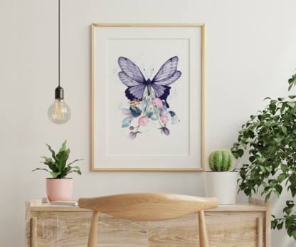Purple Butterfly with Flowers Graphic