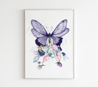 Purple Butterfly with Flowers Graphic