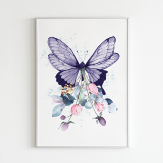 Purple Butterfly with Flowers Graphic