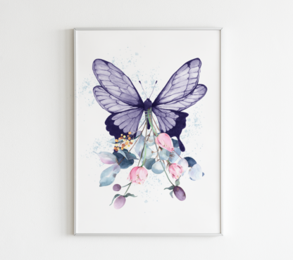 Purple Butterfly with Flowers Graphic