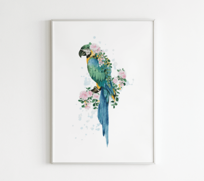 Blue Macaw with Flowers