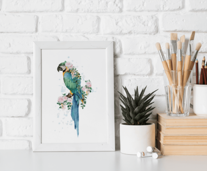 Blue Macaw with Flowers