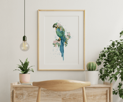 Blue Macaw with Flowers