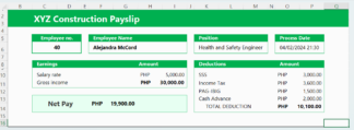 Payroll and Payslip Microsoft Excel Template