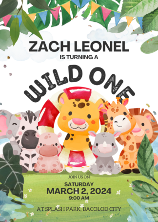 Safari Birthday Invitation Card Template for One/ Two/ Three