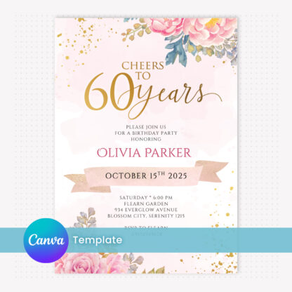 60th Birthday Invitation Template editable in Canva
