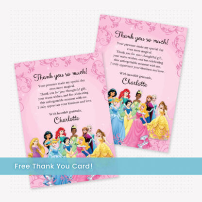 Disney Princess Thank You CardTemplate in Canva