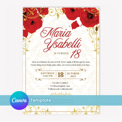 Red Royal Invitation Canva Template FREE Thank You Card