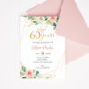 Cheers to 60 Years Birthday Invitation Template with Blush Flowers and Gold Frame Editable in Canva