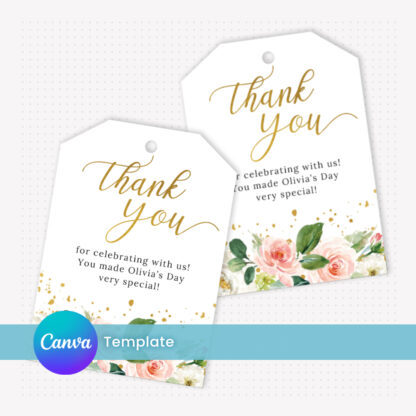 Cheers to 60 Years Birthday Invitation Template Free Thank You Tag with Blush Flowers and Gold Frame Editable in Canva