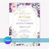 Cheers to 60 Years Birthday Invitation Template with Purple Flowers & Elegant Gold Frame Editable in Canva