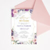 Cheers to 60 Years Birthday Invitation Template with Purple Flowers & Elegant Gold Frame Editable in Canva
