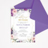 Cheers to 60 Years Birthday Invitation Template with Purple Flowers & Elegant Gold Frame Editable in Canva