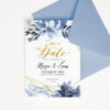 Save the Date Template with Gold and Blue Floral Design Editable in Canva