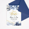 Save the Date Template with Gold and Blue Floral Design Editable in Canva