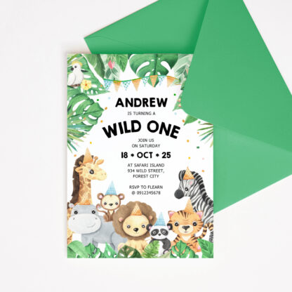 Safari Birthday Invitation Template editable in Canva