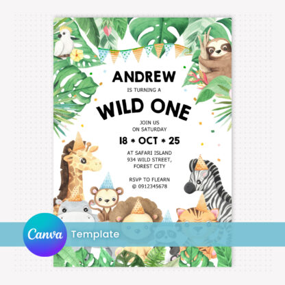 Safari Birthday Invitation Template editable in Canva