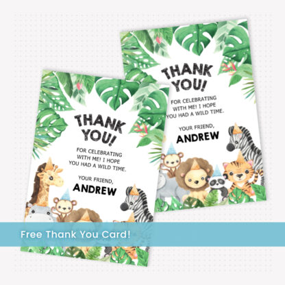 Safari Birthday Thank You Card Template editable in Canva
