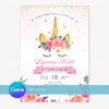 Unicorn Invitation Template with Pink Flowers editable in Canva