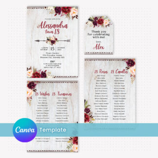 Bohemian Debut Invitation Template - Red/Maroon Flowers/Floral
